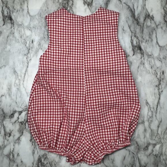 VTG Bow Peep Baby Boy 6 Mo Red White Fire Truck Smocked Cotton Bubble Fireman - Picture 4 of 6